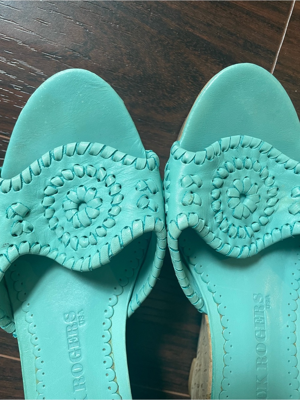 Jack Rogers Teal Braided Cork Wedge Sandals 7.5 - Picture 5 of 6